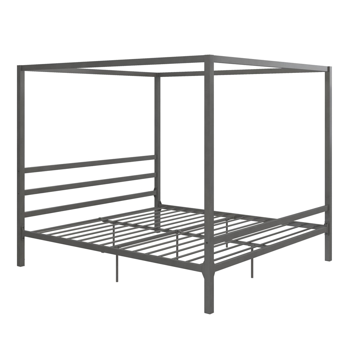 Modern Metal Canopy Platform Bed with Minimalist Headboard and Four Poster Design