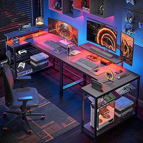 Small L Shaped Gaming Desk with Power Outlets,42 inch LED Computer Desk