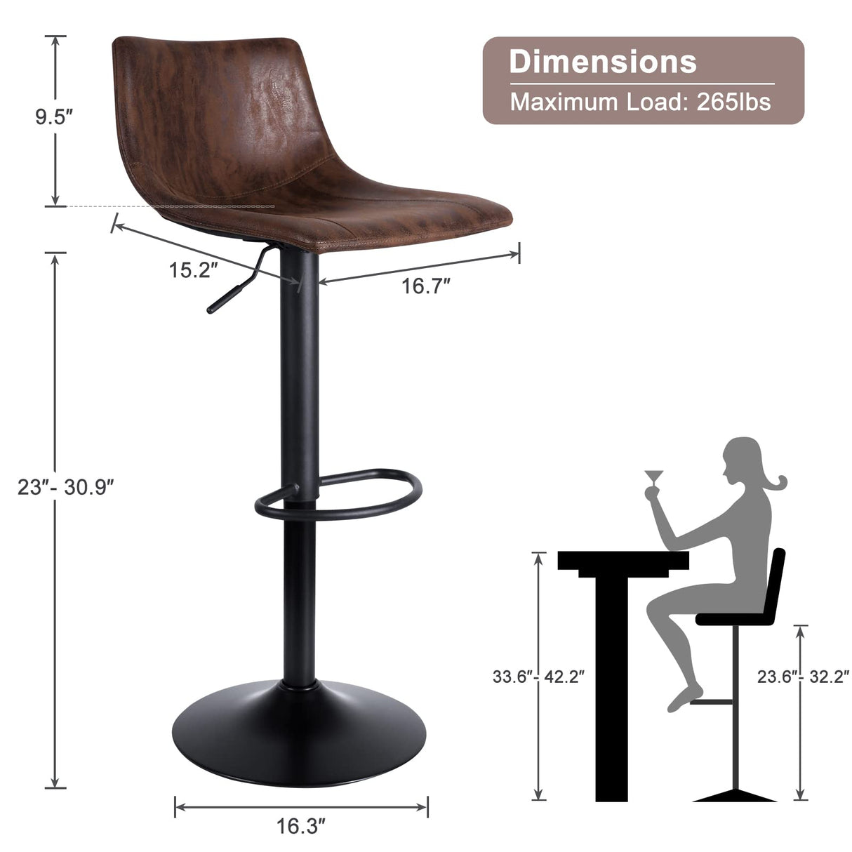 Bar Stools Set of 2-360° Swivel Barstool Chairs with Back