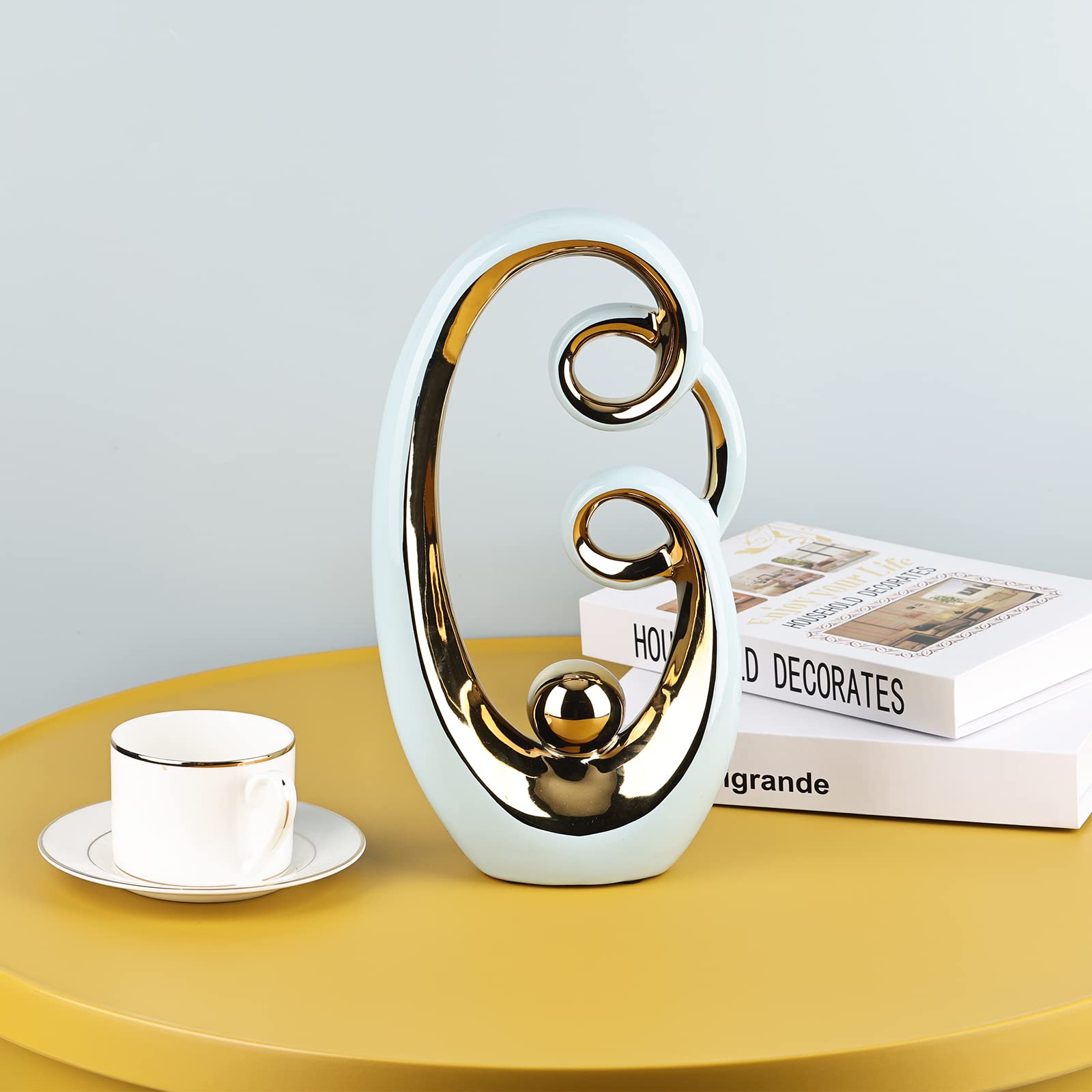 Light Blue Gold Statue Abstract Art Sculpture Home Decor Modern