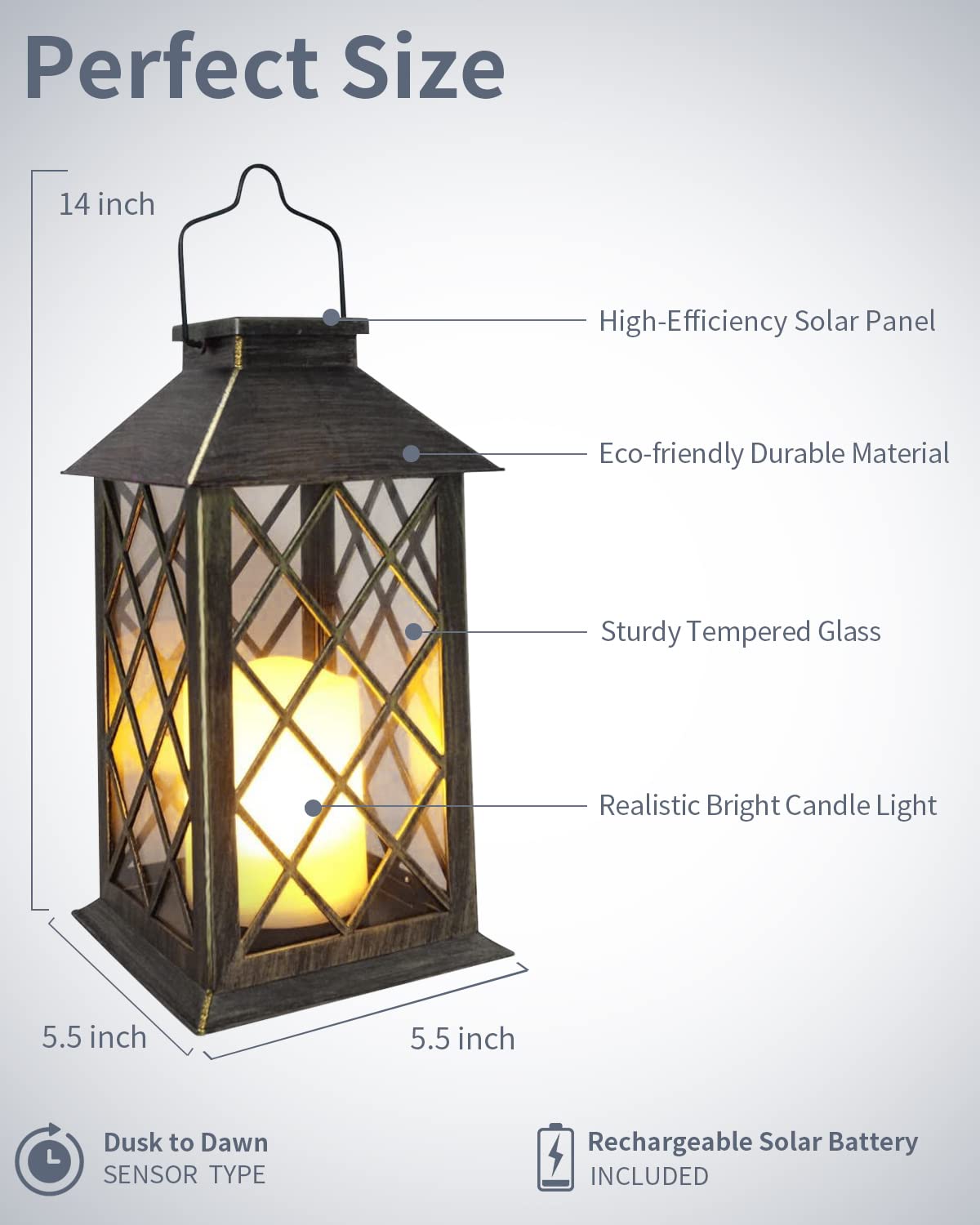Solar Lantern,Outdoor Garden,2 Pack 14 Inch Lasts 3X Longer 10 lumens