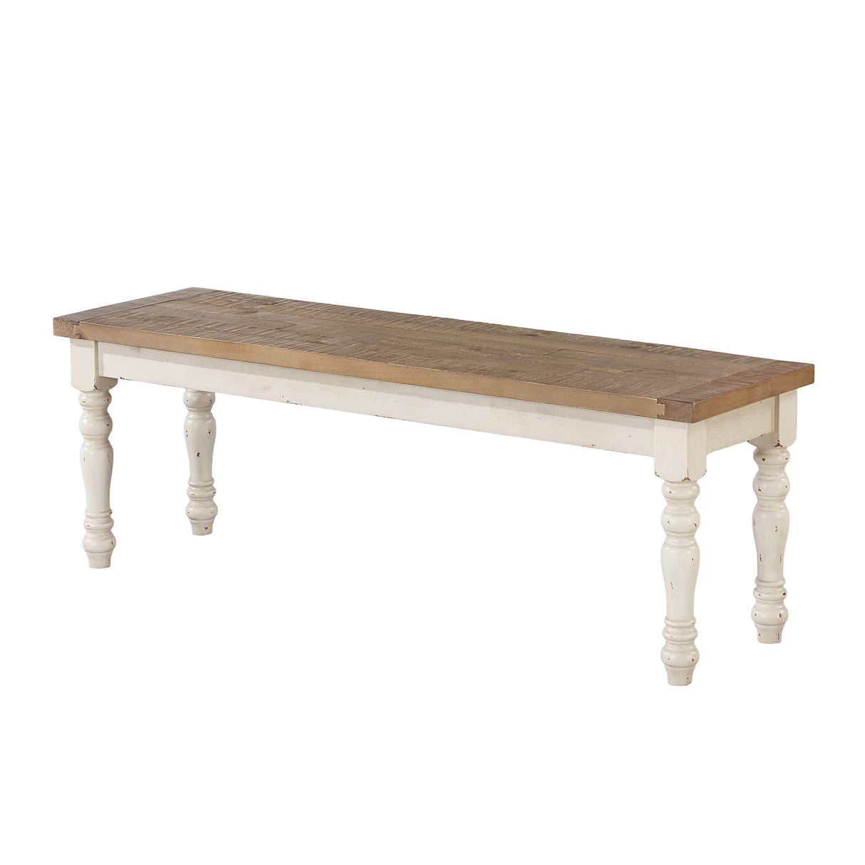 Prato Two-Tone Distressed Oak Wood Dining Bench, One Size