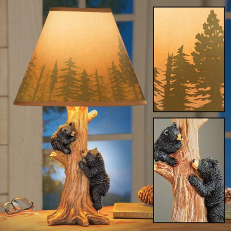 Rustic Climbing Bear Family Northwoods Lamp