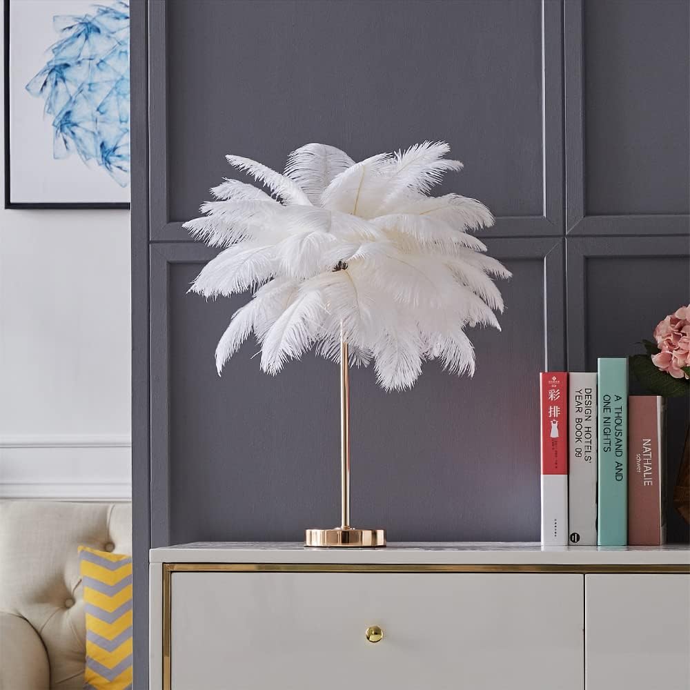 White Feather Table Lamp with Plug in Wire Modern Feather Lamp 3