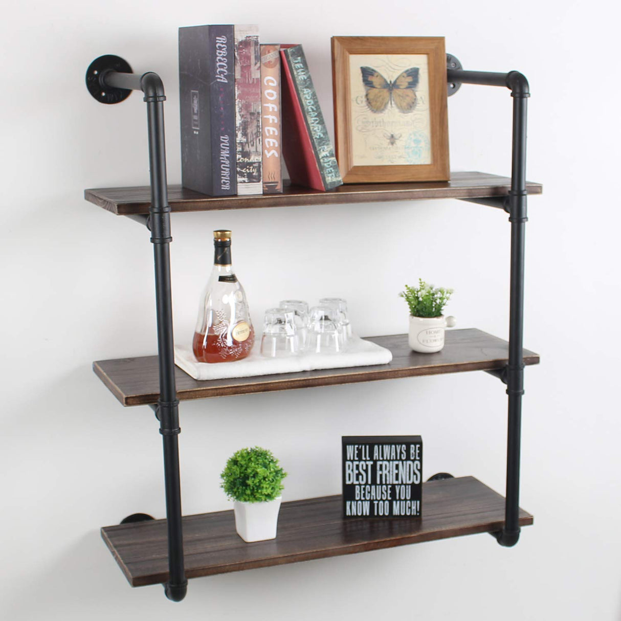 Industrial Floating Shelves Wall Mount,30in Rustic Pipe Wall Shelf,3-Tiers Wall Mount