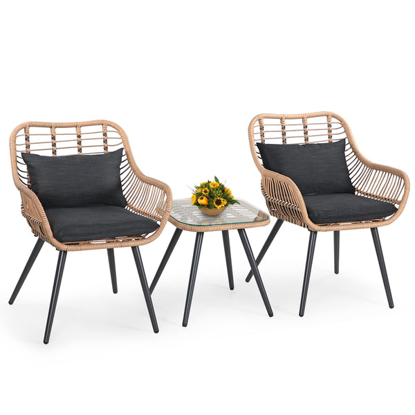 3 Piece Patio Bistro Set, Outdoor Wicker Conversation Chair Sets Balcony Furniture