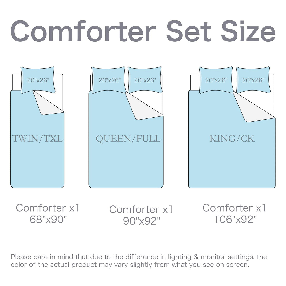 King Cal Baby Blue 3-Piece Down Alternative Comforter Set Bedding Ruched 3D Floral