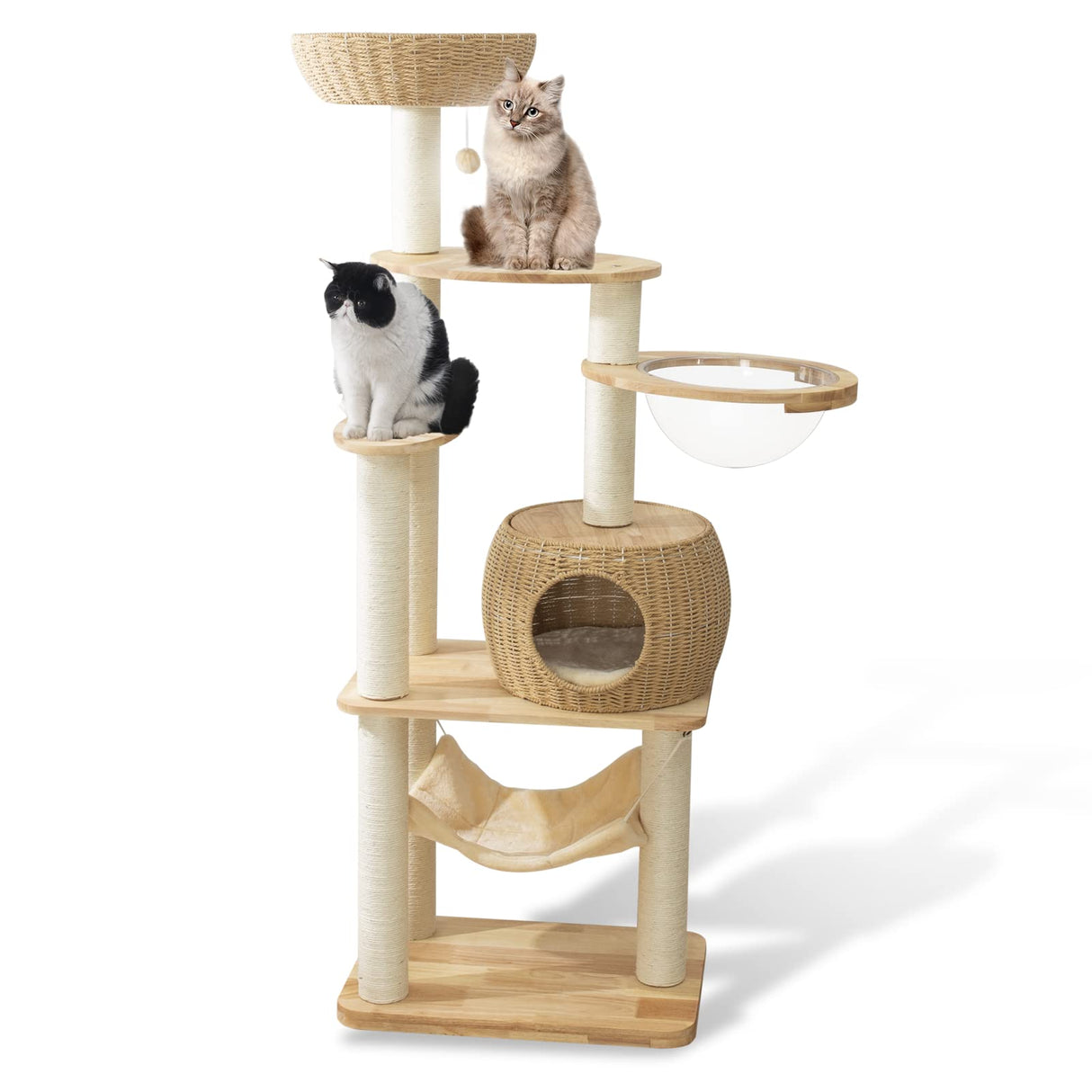 59" Big Modern Cat Tree Tower, Cat Tower Sisal-Covered Scratching Posts