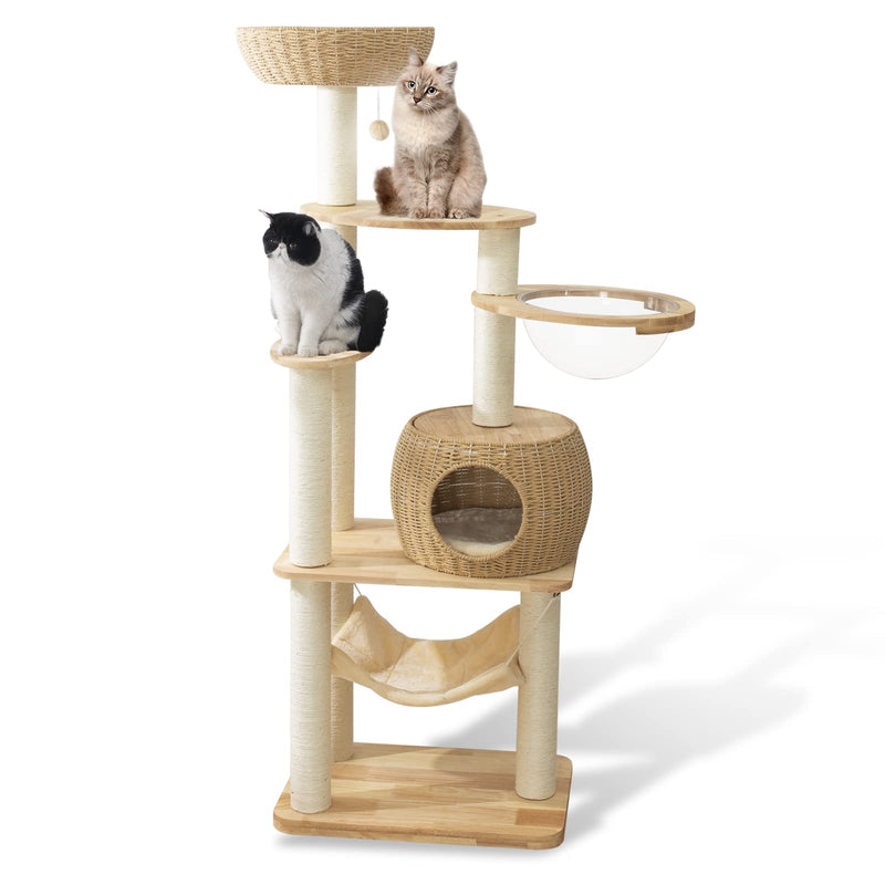59" Big Modern Cat Tree Tower, Cat Tower Sisal-Covered Scratching Posts for Indoor Cats