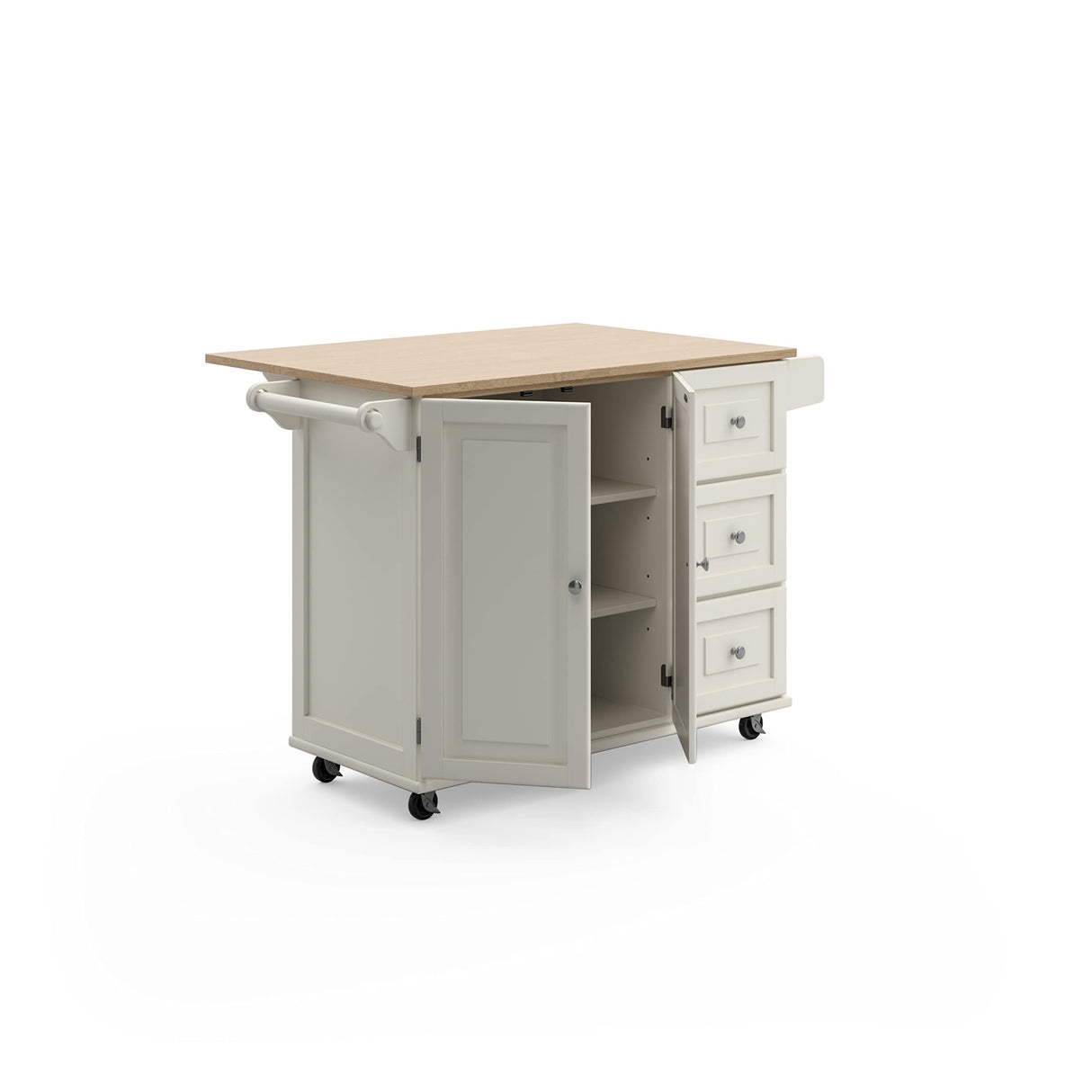 Mobile Kitchen Island Cart with Wood Drop Leaf Breakfast Bar