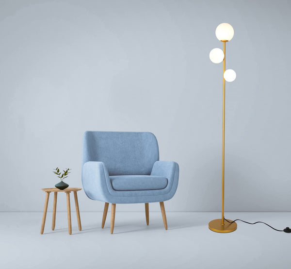 3 Globe Mid Century Modern Floor Lamp for Living Room, Contemporary Gold Lamp