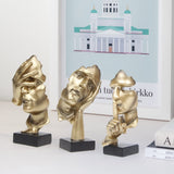 3 Pcs Thinker Statue, Silence is Gold Abstract Art Figurine