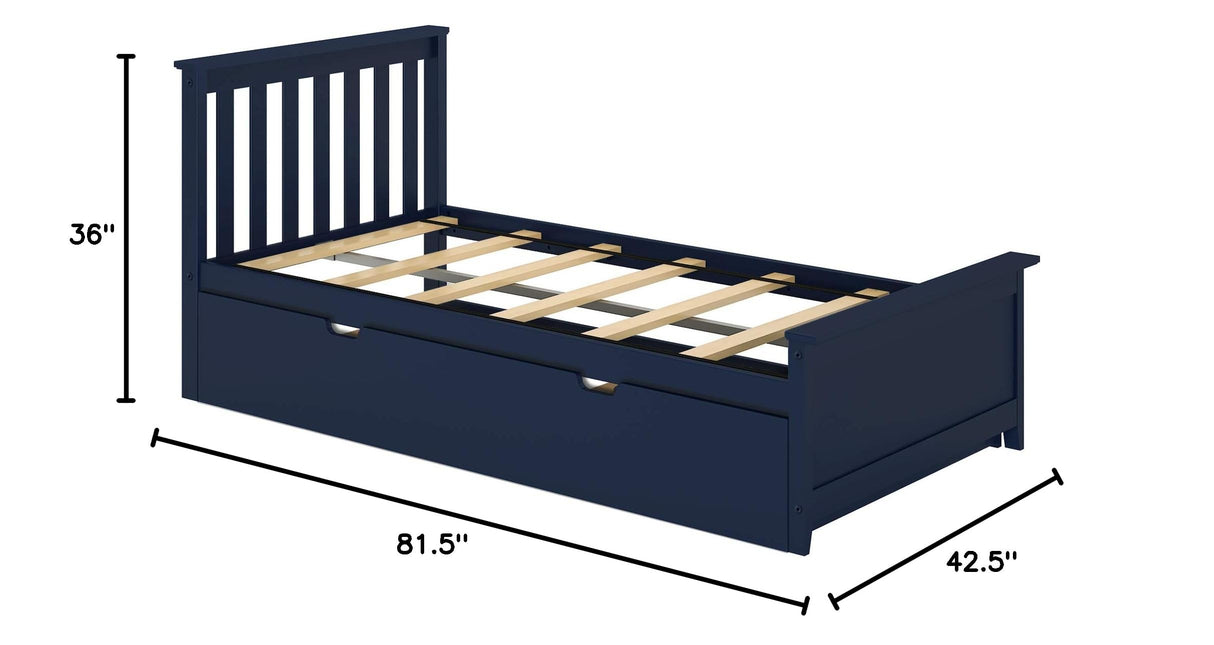 Twin Bed, Wood Bed Frame with Headboard For Kids with Trundle