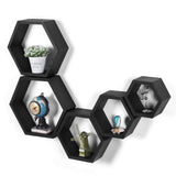 Hexagonal Floating Shelves Wall Mounted, Set of 5 Wood Farmhouse Storage