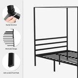 Metal Four Poster Canopy Bed Frame 14 Inch Platform with Built-in Headboard Strong