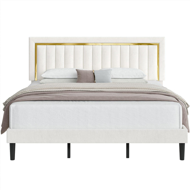  King Size Bed Frame with Adjustable Tufted Headboard, Velvet Upholstered Platform Bed