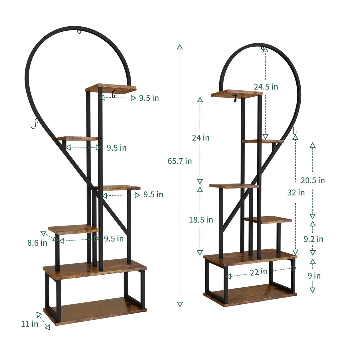 6 Tier Metal Plant Stand, Creative Half Heart Shape Ladder Plant Stands