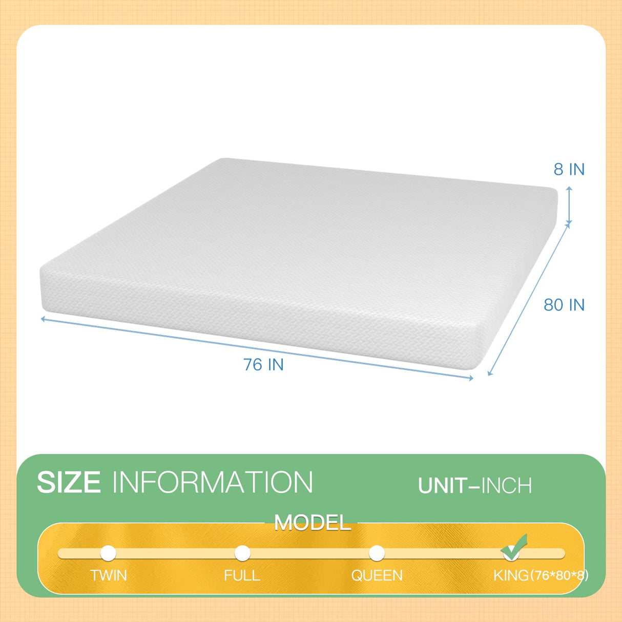 8 inch Memory Foam Mattress Cooling Gel Green