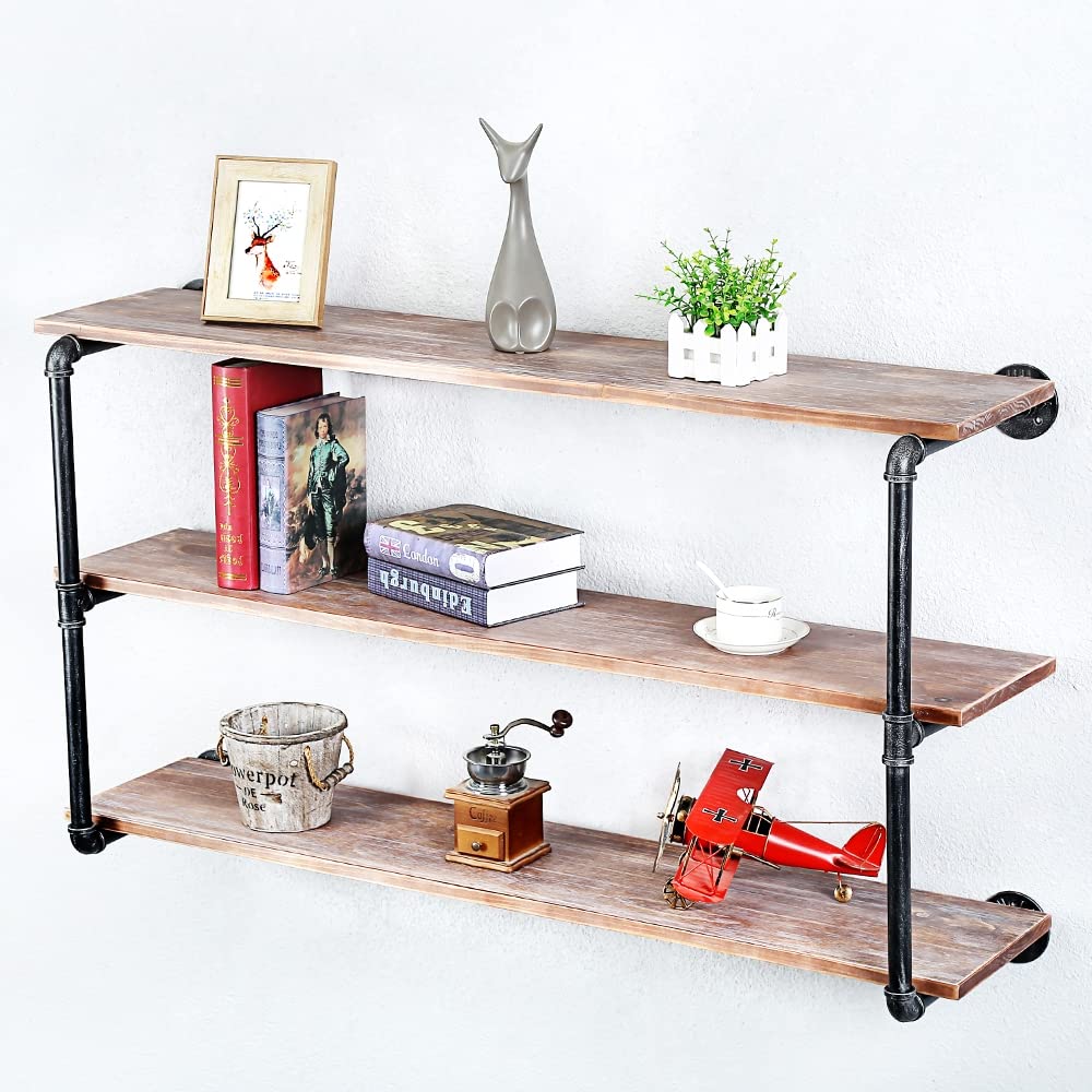 Floating Shelves for Wall Industrial Pipe Shelving,Pipe Shelves with Wood Shelf,Metal