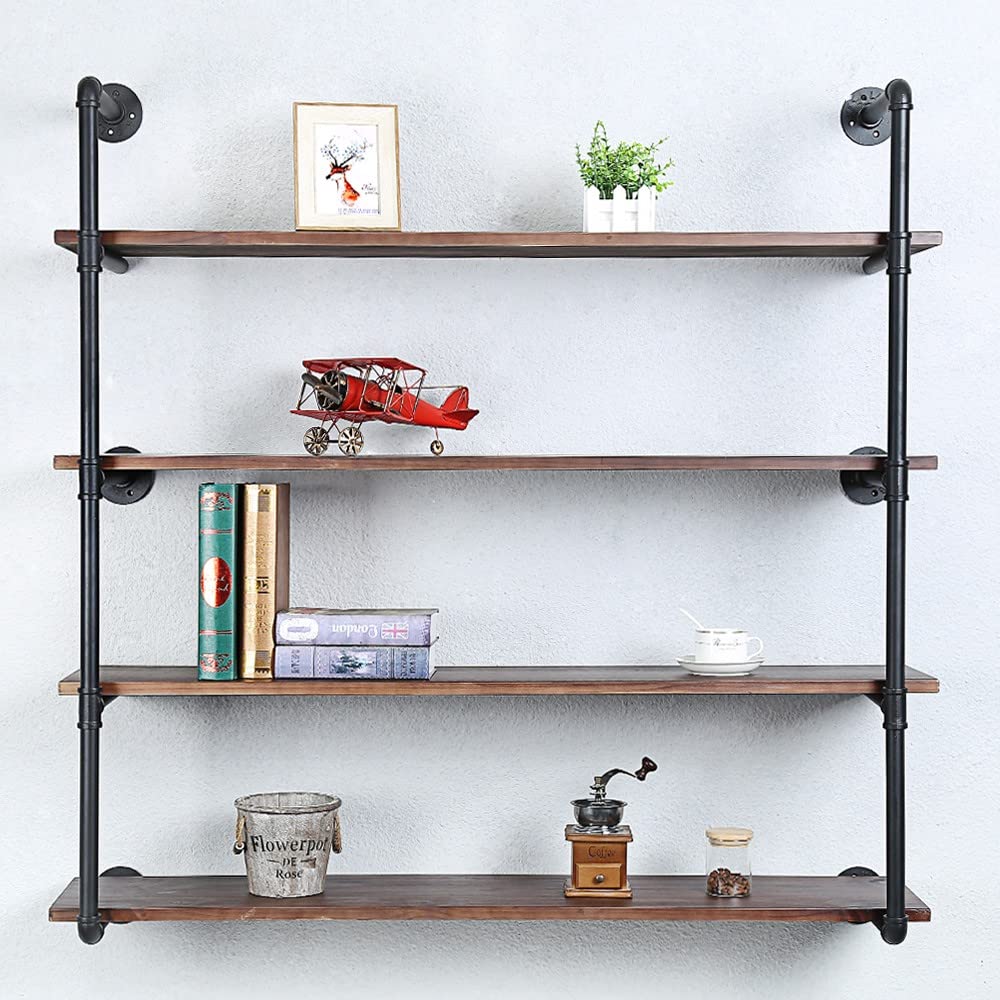 Industrial Pipe Shelving Wall Mounted,48in Rustic Metal Floating Shelves, Steampunk