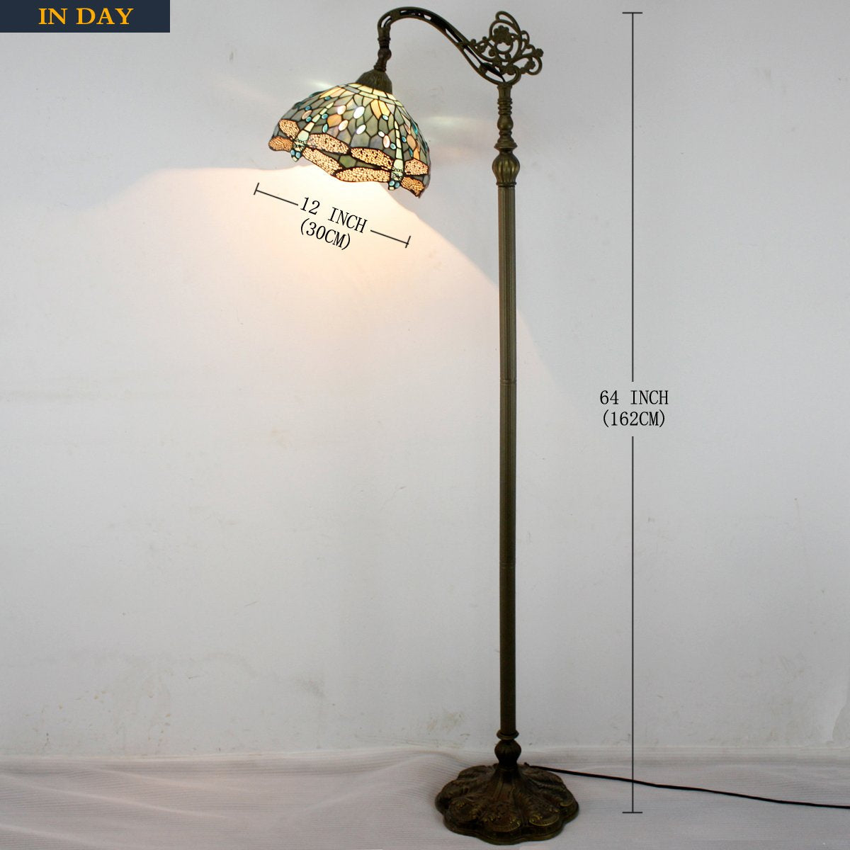 Tiffany Floor Lamp Sea Blue Stained Glass Dragonfly