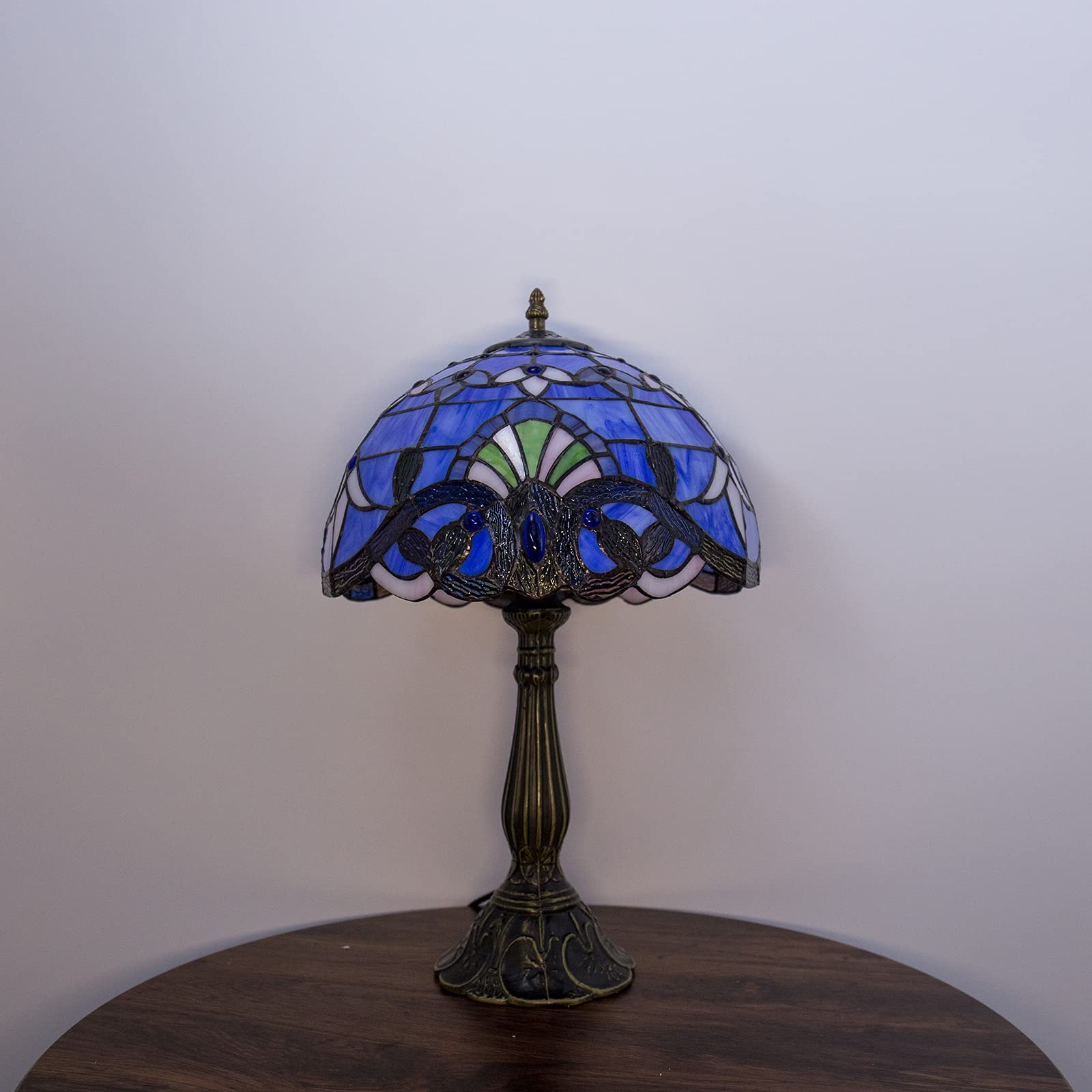 Tiffany Table Lamp Blue Stained Glass Style Vintage