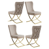 Royal Collection Dining Chair, Set of 4, Microfiber, Beige/Gold Legs