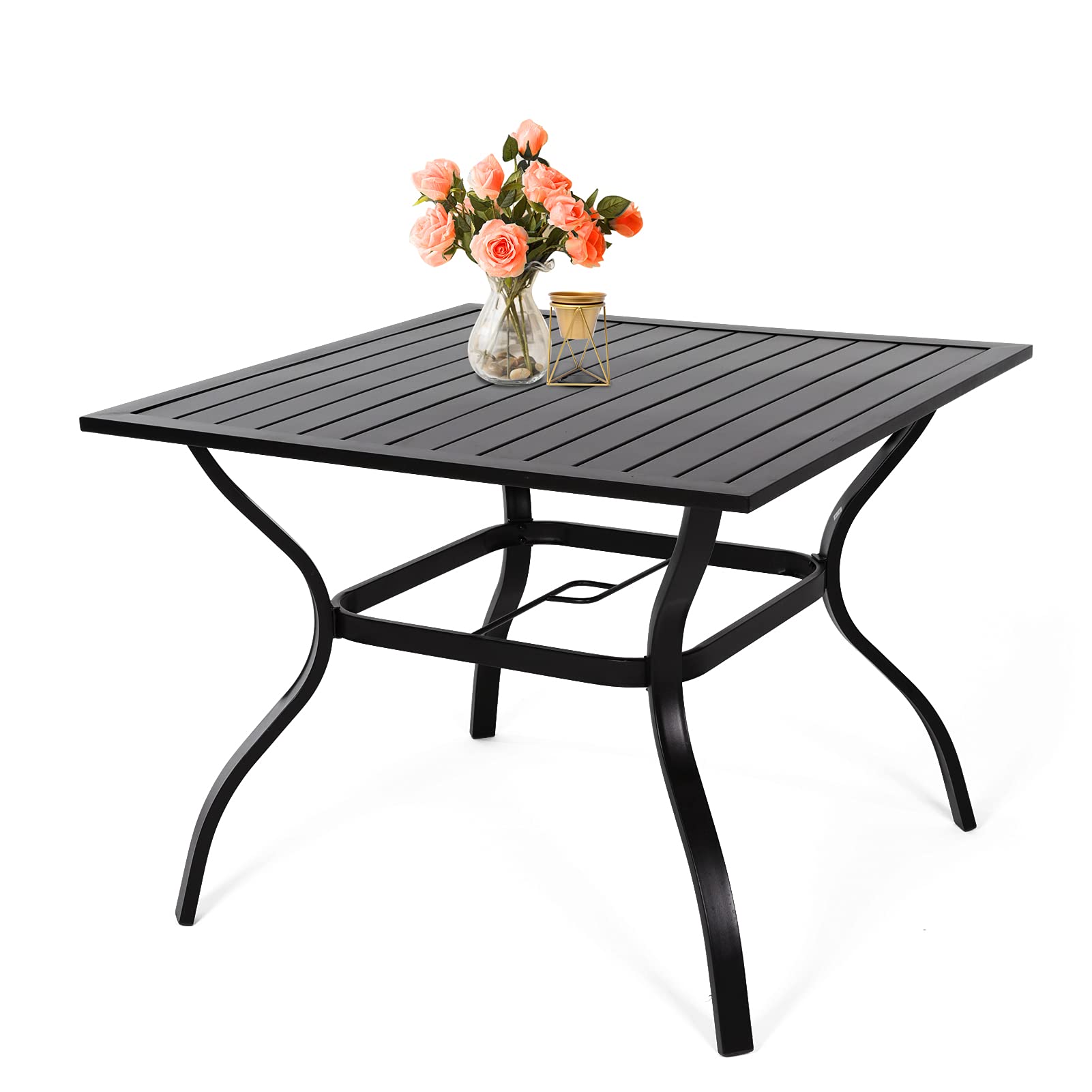 Outdoor Metal Patio Dining Table with Umbrella Hole