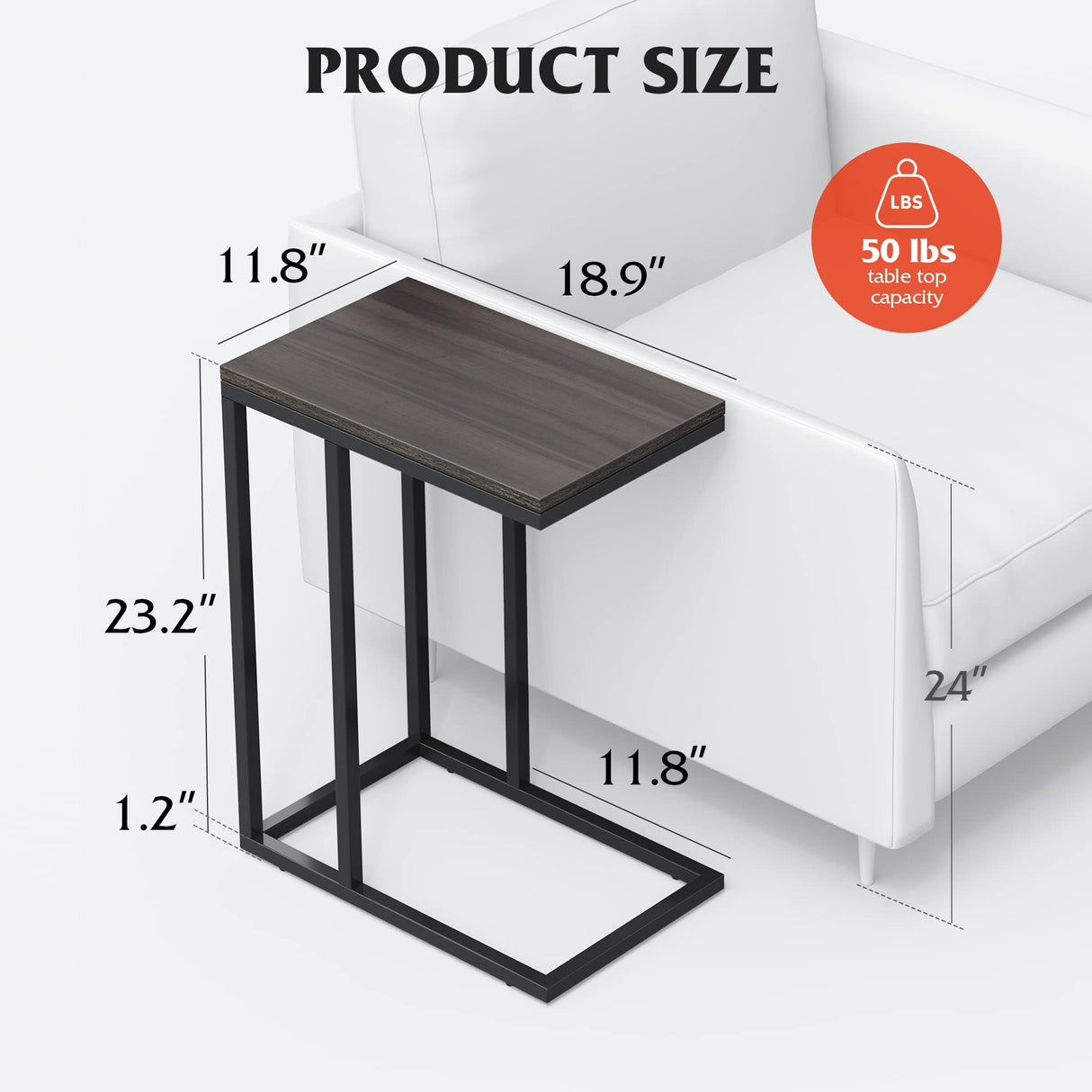 C Shaped End Table for Couch, Sofa and Bed, Large Desktop C Table