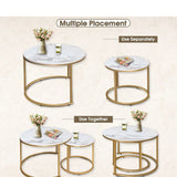 Coffee Table Nesting White Set of 2 Side Set Golden Frame Circular