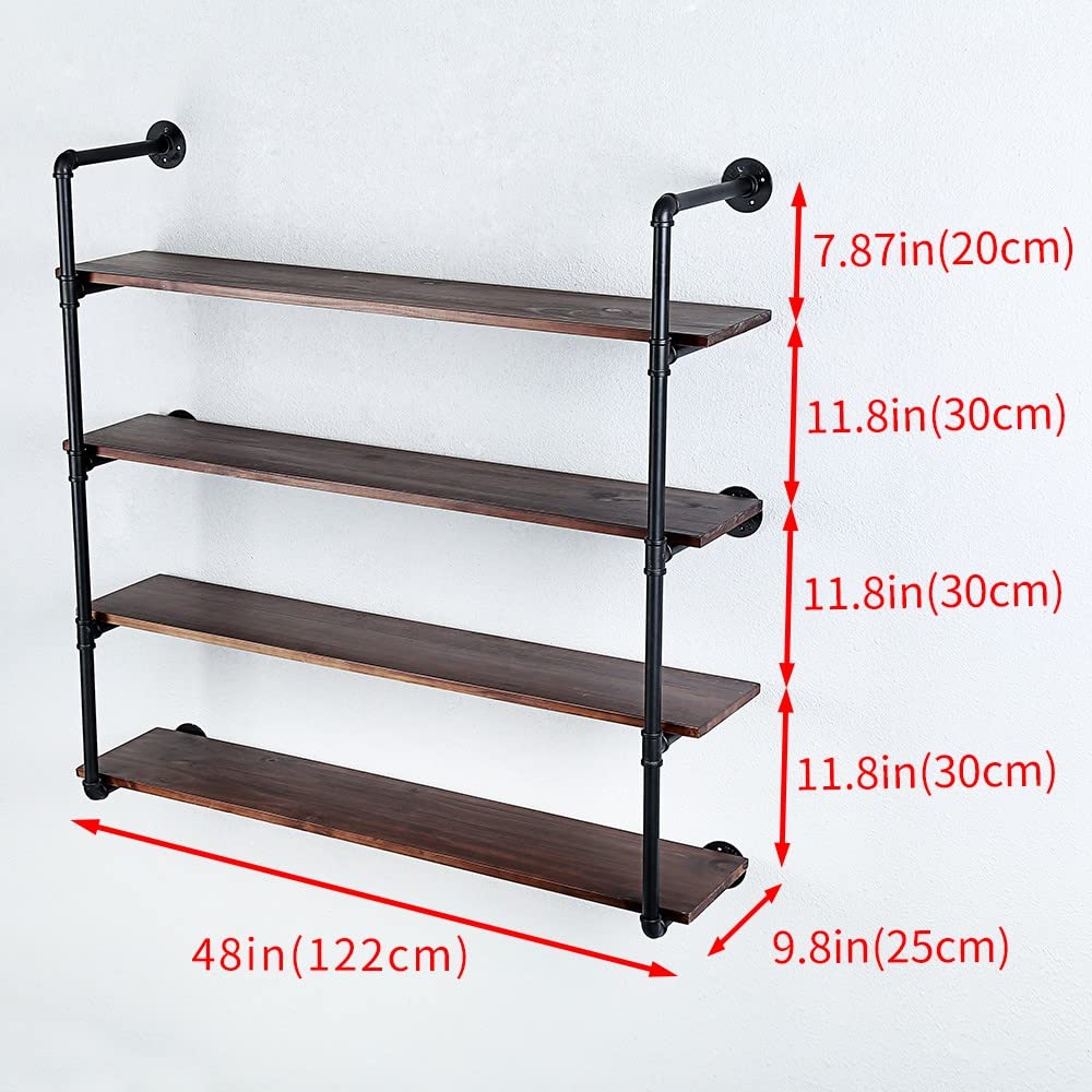 Industrial Pipe Shelving Wall Mounted,48in Rustic Metal Floating Shelves, Steampunk