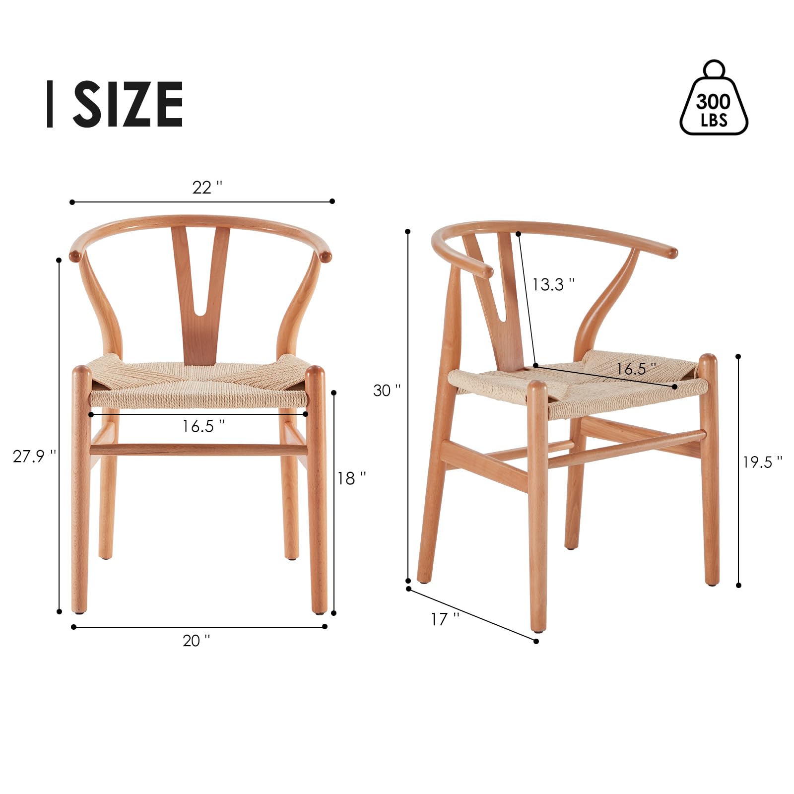 Wood Wishbone Dining Room Chairs Set of 2 Mid Century Modern