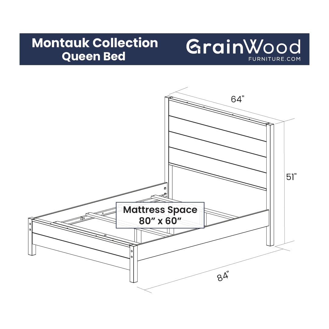 Montauk Solid Wood Bed, Queen Size