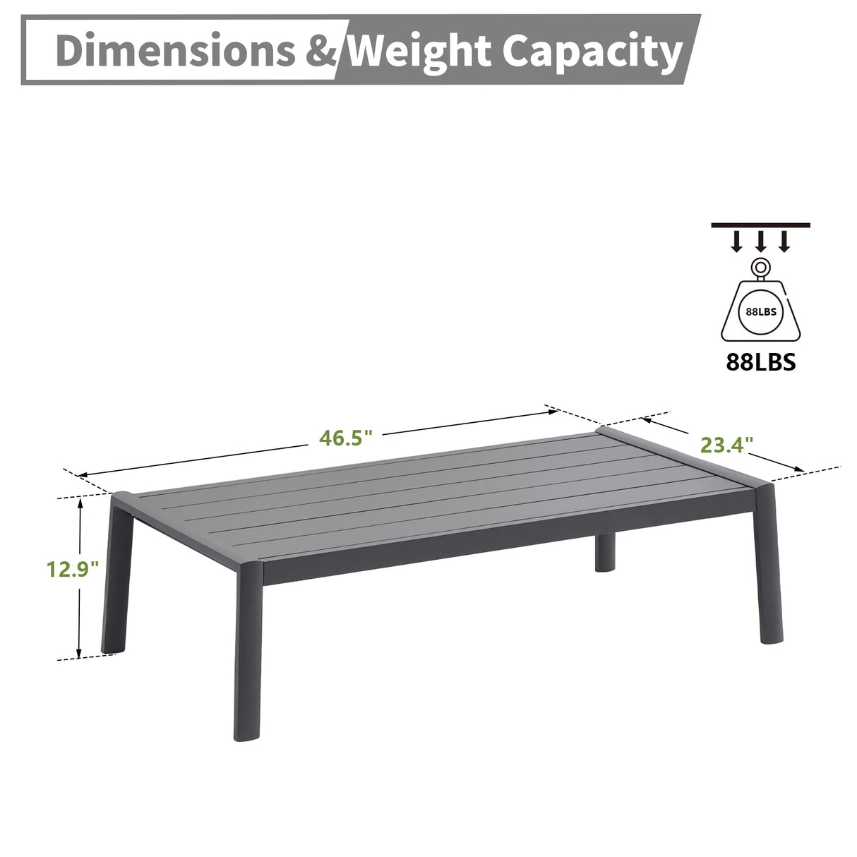 Outdoor Patio Coffee Table All-Weather Aluminum Rectangle Coffee Tables