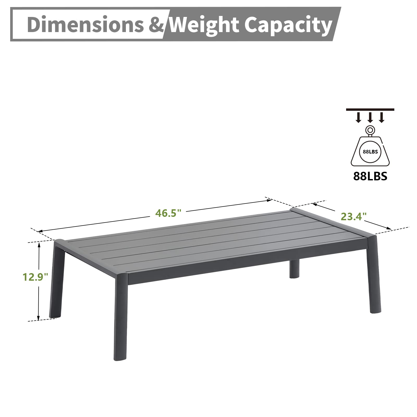 Outdoor Patio Coffee Table All-Weather Aluminum Rectangle Coffee Tables