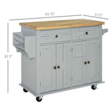 Kitchen Island on Wheels, Rolling Cart with Rubberwood Top