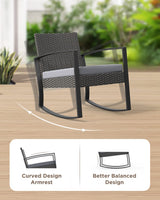 3 Pieces Wicker Patio Furniture Set, Outdoor Rocking Chair Sets with Cushion, Porch