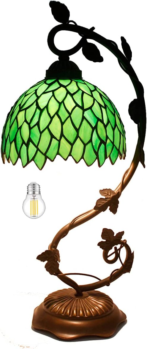 Tiffany Style Lamp Green Wisteria Stained Glass Table