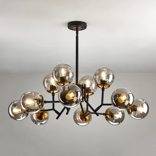 12-Light Glass Globe Sputnik Chandelier Mid-Century Modern Matte Black and Gold Ceiling Light Fixture