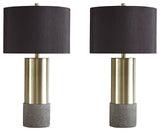 Jacek Modern Contemporary Table Lamp, 2 Count, Gray & Brass Finish