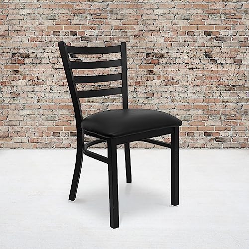 2 Pack HERCULES Series Black Ladder Back Metal Restaurant Chair