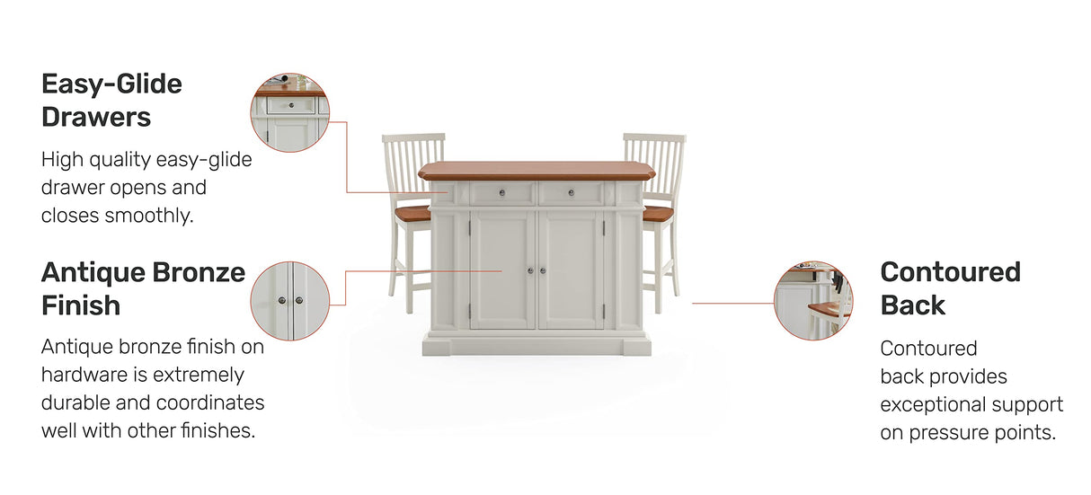 Americana White and Distressed Oak Kitchen Island and Stools by Home Styles