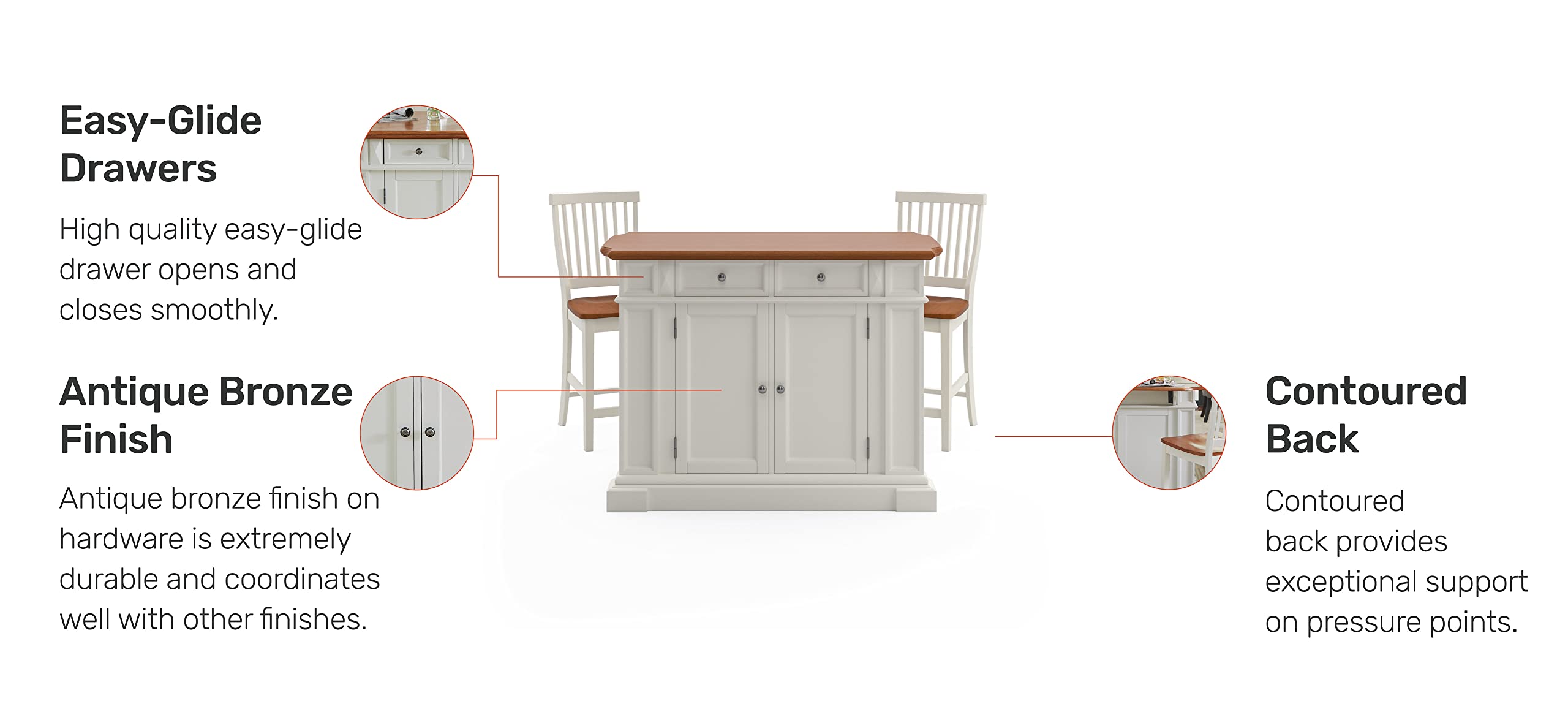Americana White and Distressed Oak Kitchen Island and Stools by Home Styles