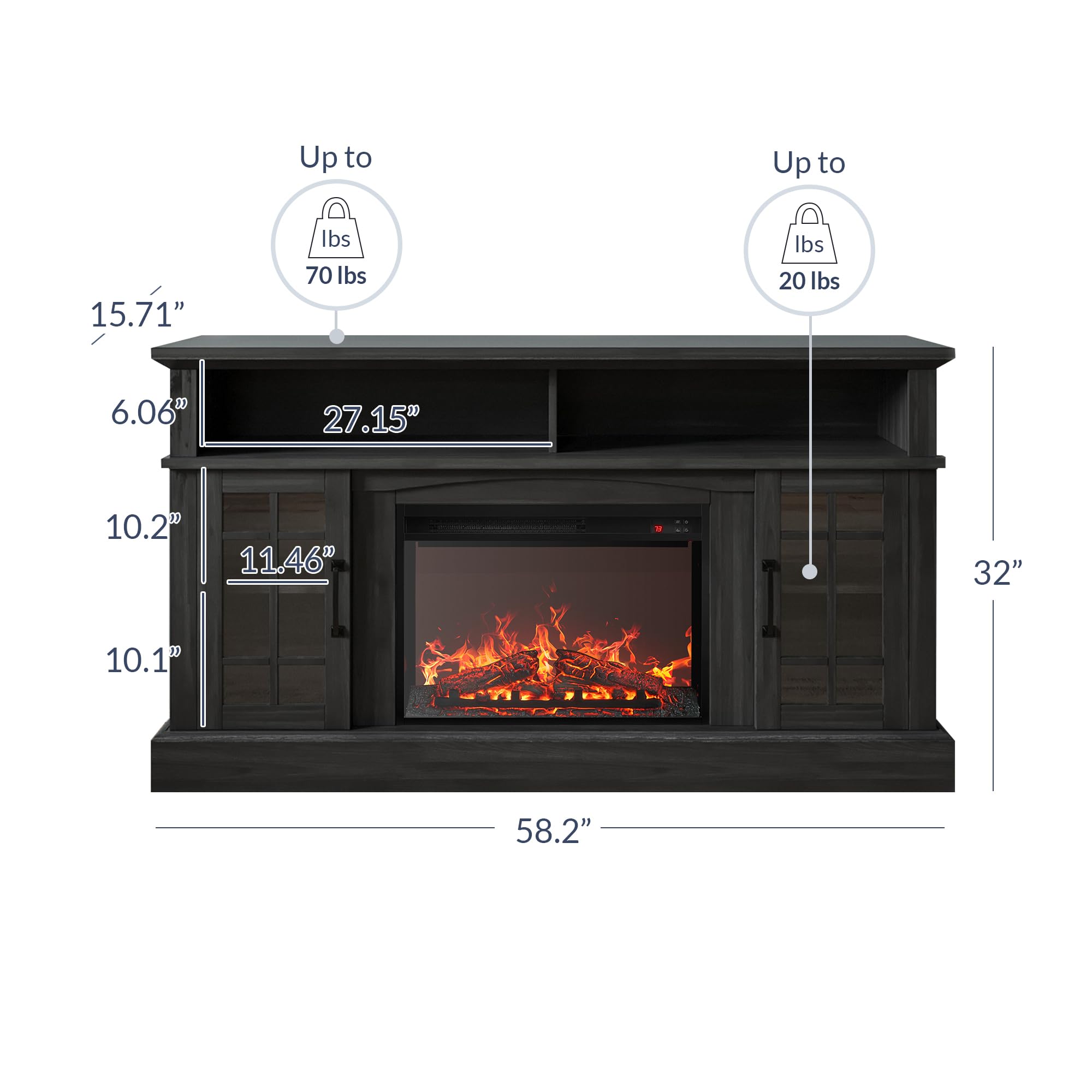 Traditional 58" Rustic TV Stand with 23" Electric Fireplace Heater