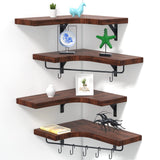 Corner Floating Shelves, 4 Pack Rustic Solid Wood Wall Shelves with Towel Bar