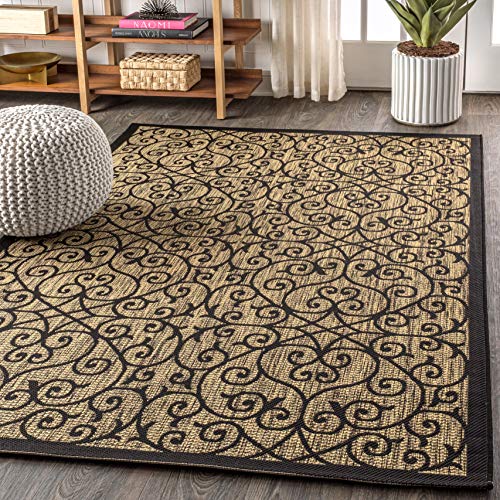 Y Madrid Vintage Filigree Textured Weave Indoor/Outdoor Black/Khaki