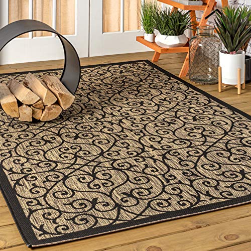 Y Madrid Vintage Filigree Textured Weave Indoor/Outdoor Black/Khaki