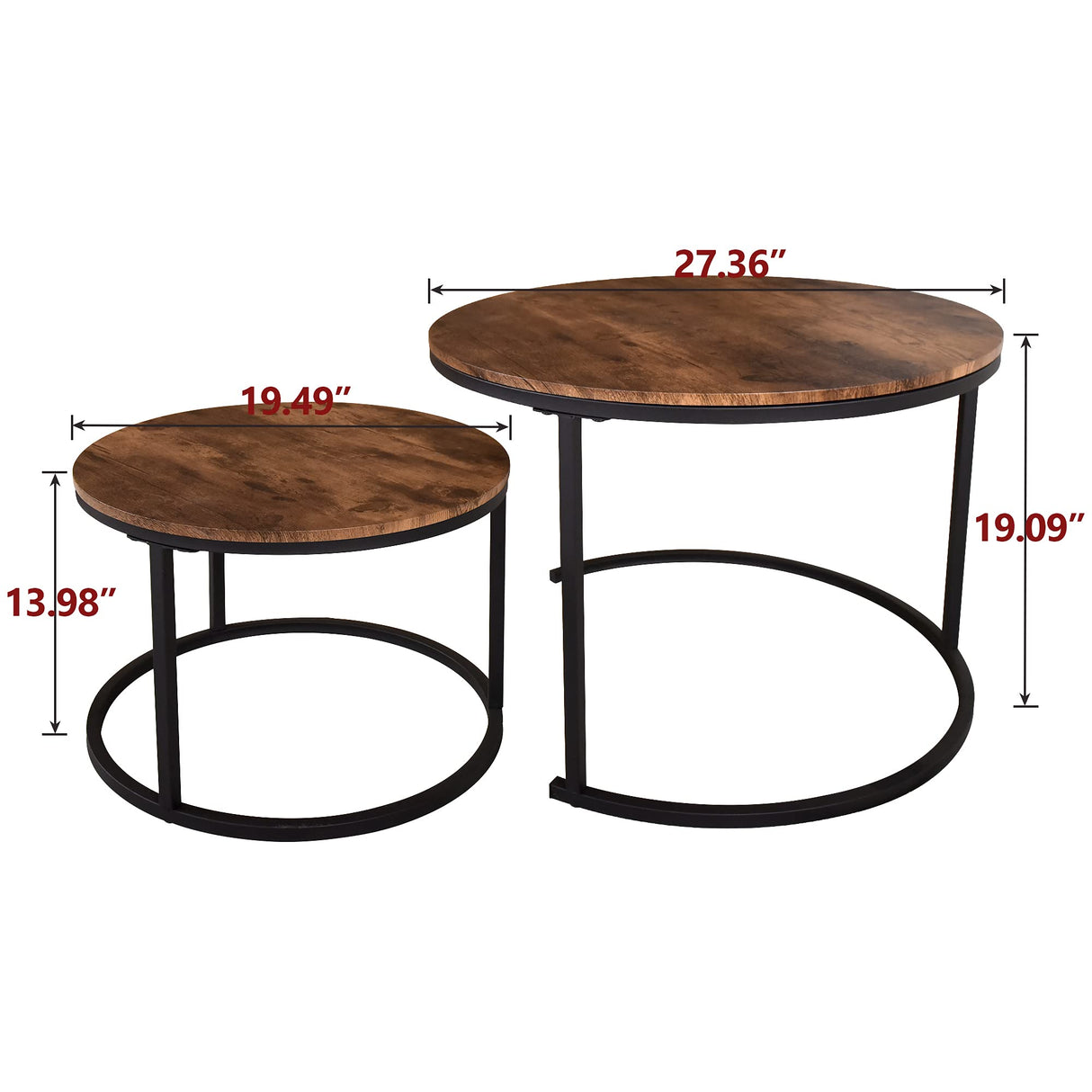 Industrial Round Coffee Table Set of 2 End Table for Living Room, Stacking Side Tables