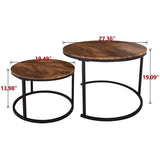 Industrial Round Coffee Table Set of 2 End Table for Living Room, Stacking Side Tables