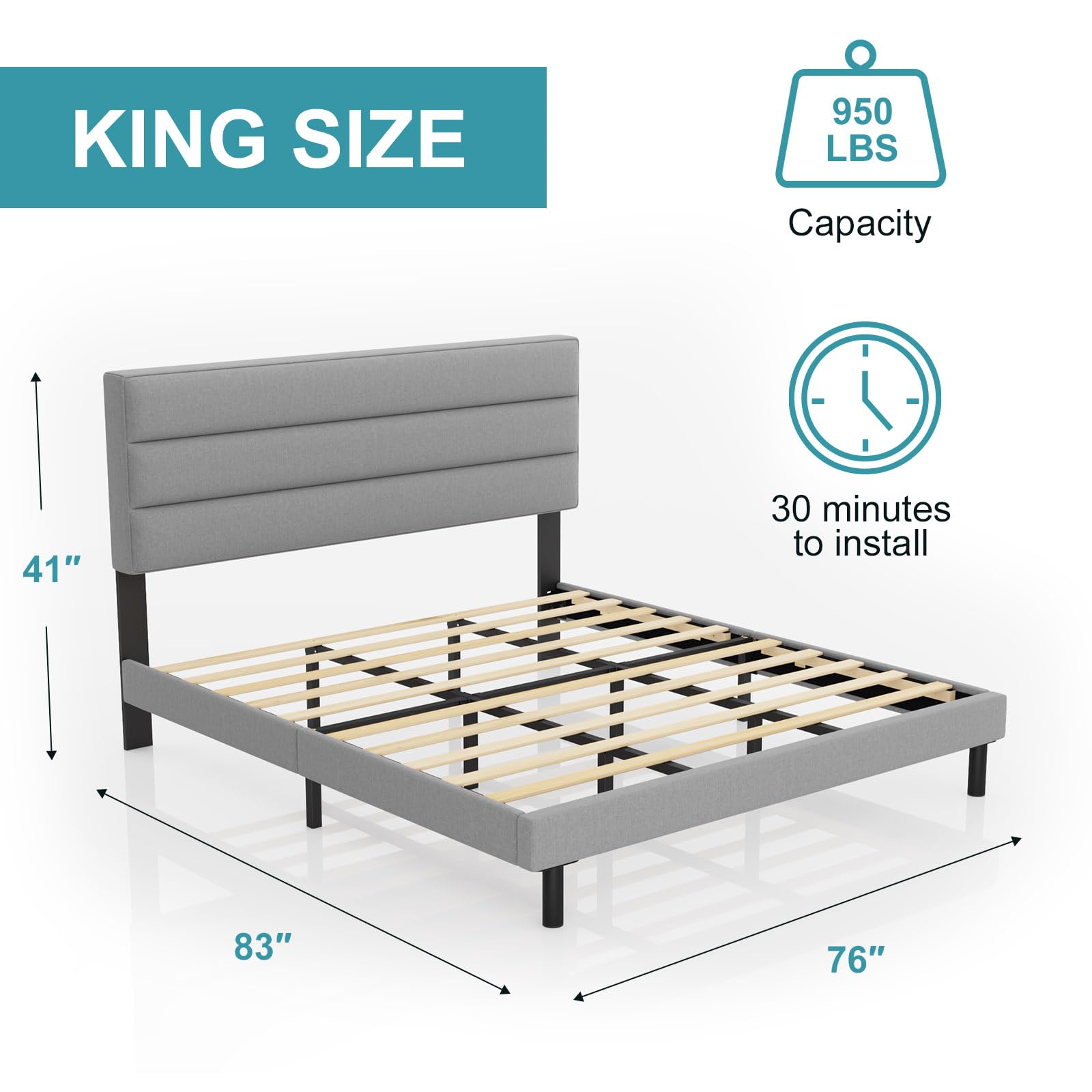 Sturdy Platform Bed with Wooden Slats Support